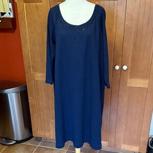 Elana Elegant Navy Blue Women's knit Dress with shimmer and sparkle trim. XL